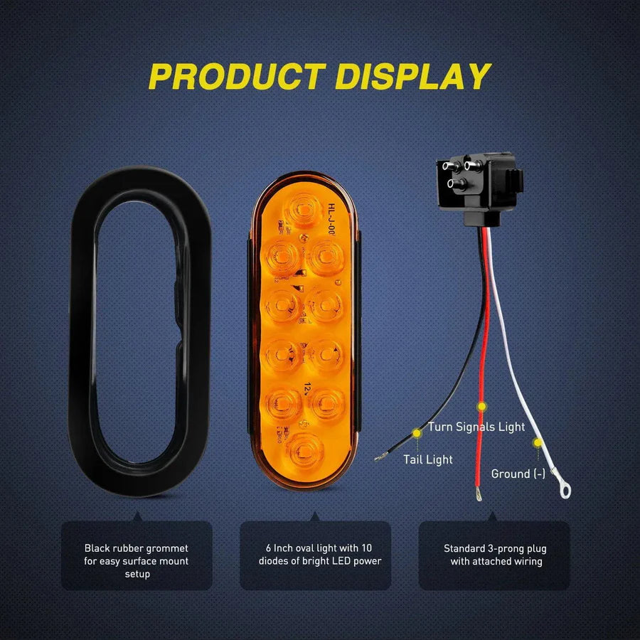 LED Oval Amber Turn Signals 10 LED (PAIR)