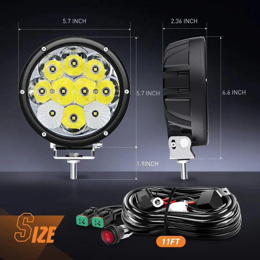 NiLight 5.7 Inch Round 50W LED Spot/Flood light pair with Harness