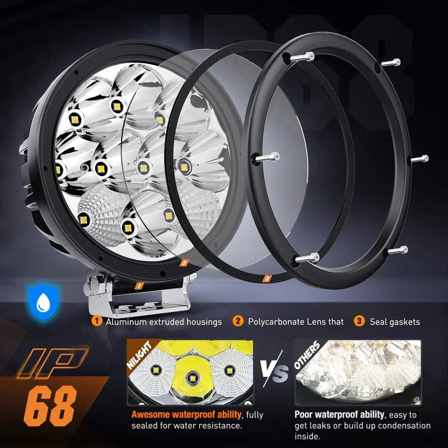 NiLight 5.7 Inch Round 50W LED Spot/Flood light pair with Harness
