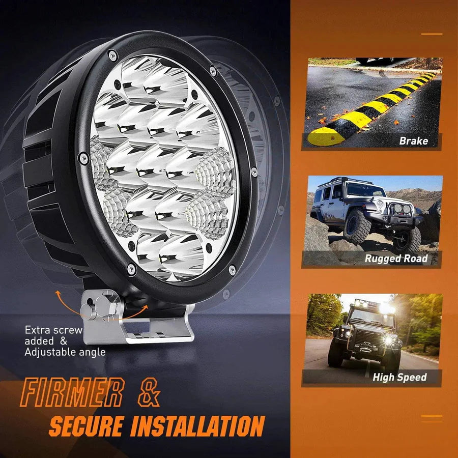NiLight 7 Inch Round 85W LED Spot/Flood light pair with Harness