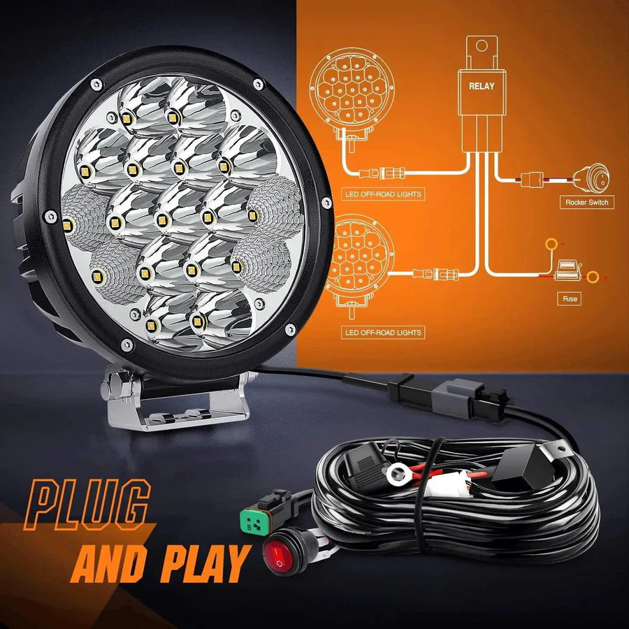 NiLight 7 Inch Round 85W LED Spot/Flood light pair with Harness