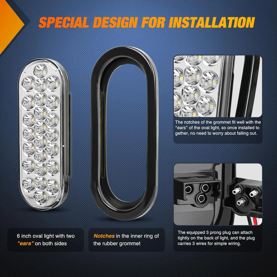 NiLight LED Oval Backup Lights 24 LED (PAIR)
