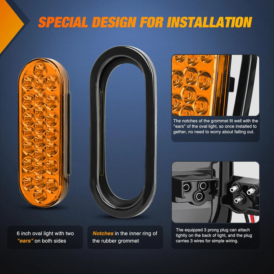 NiLight LED Oval Amber Turn Signals 24 LED (PAIR)