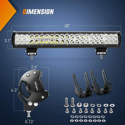 NiLight 20 Inch 126W Double Row Spot/Flood LED light Bar