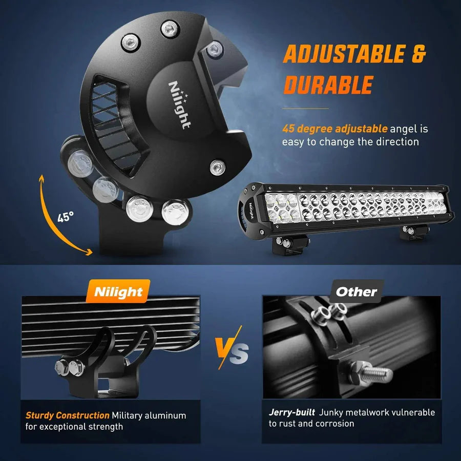 NiLight 20 Inch 126W Double Row Spot/Flood LED light Bar