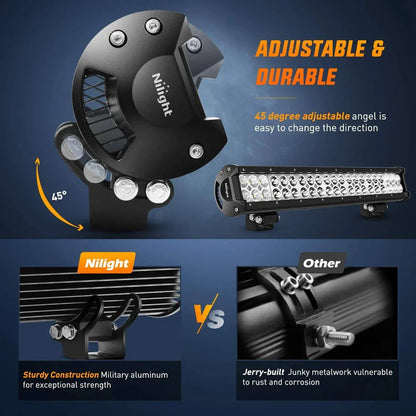 NiLight 20 Inch 126W Double Row Spot/Flood LED light Bar