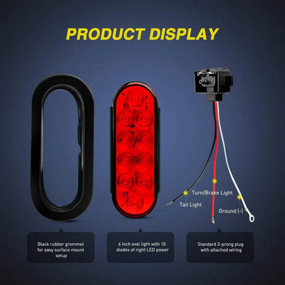 LED Oval Stop Turn Tail Lights 10 LED (PAIR)