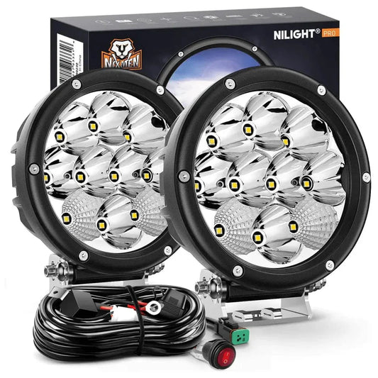 NiLight 5.7 Inch Round 50W LED Spot/Flood light pair with Harness
