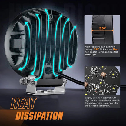 NiLight 5.7 Inch Round 50W LED Spot/Flood light pair with Harness