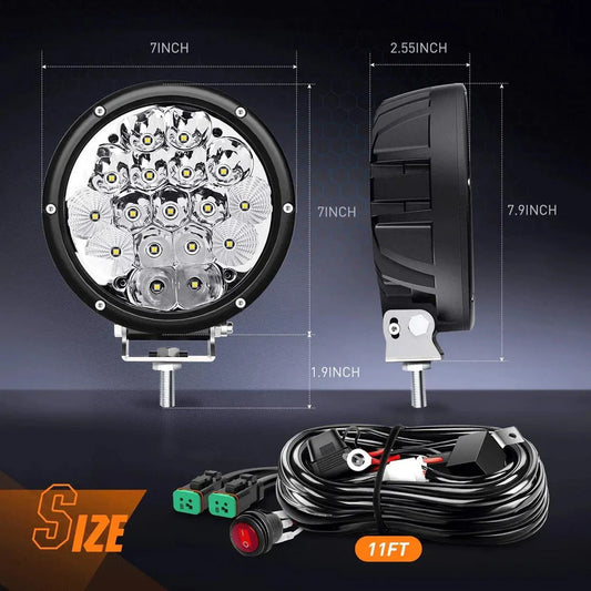 NiLight 7 Inch Round 85W LED Spot/Flood light pair with Harness