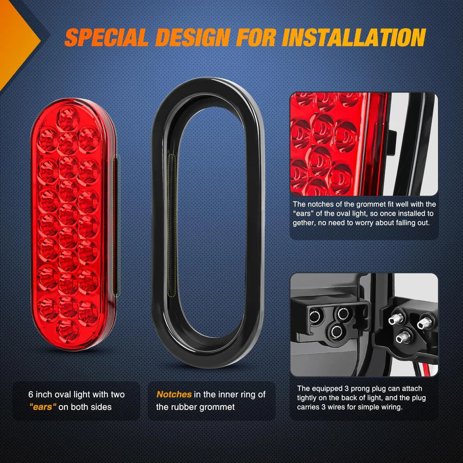 NiLight LED Oval Stop Turn Tail Lights 24 LED (PAIR)